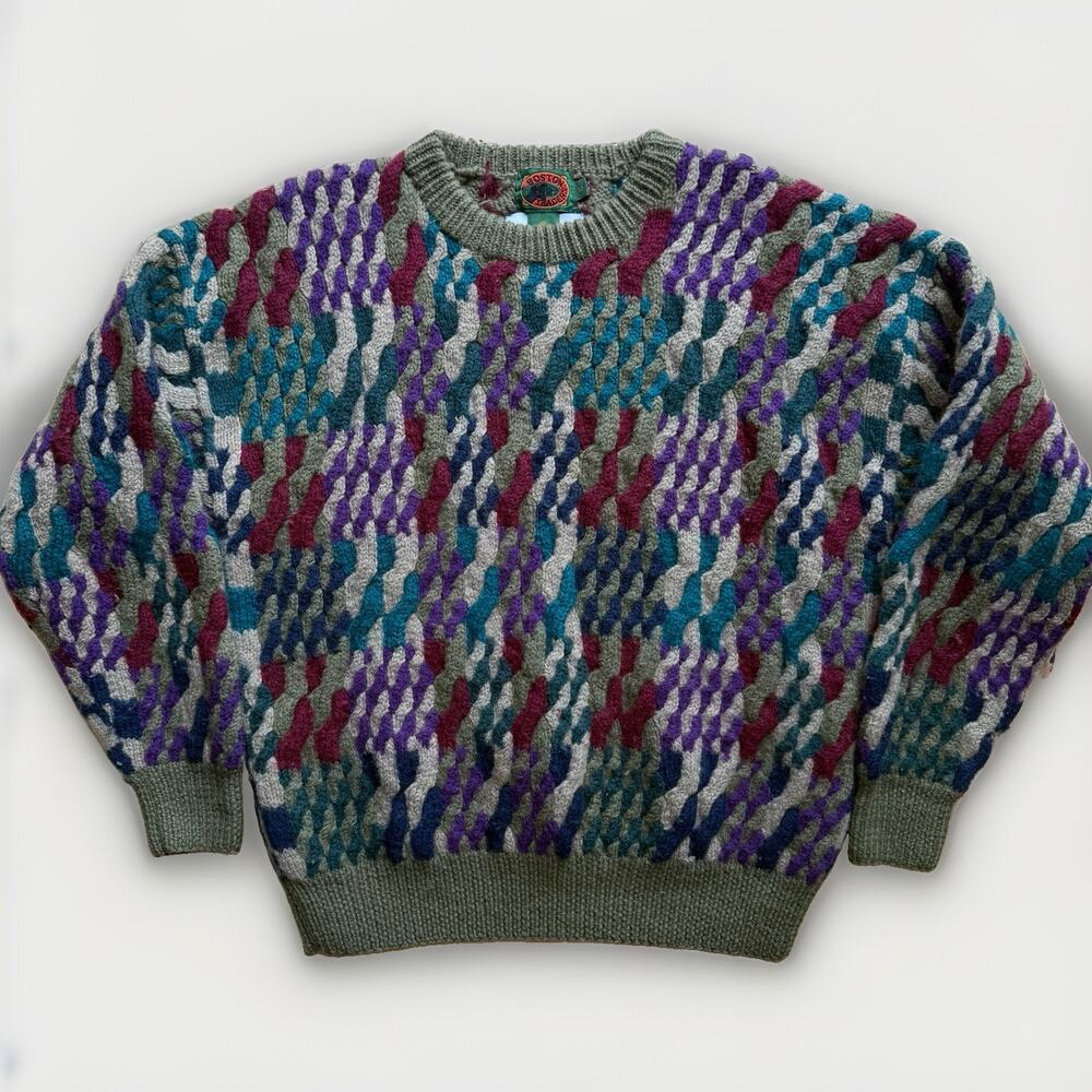 Vintage Boston Traders Wool Sweater Medium Multicolor Heavy Pullover New York